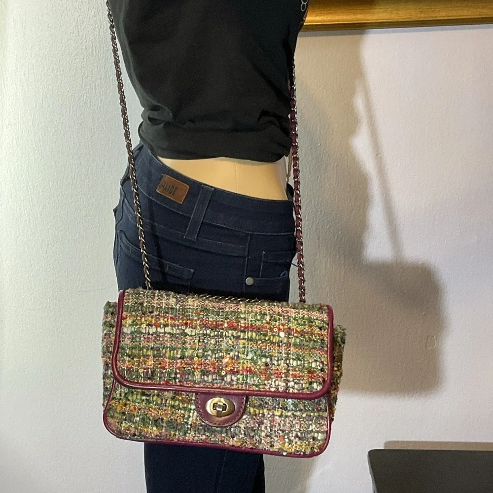 Patricia Nash Lorenza Flap Mauve Plaid & Leather Crossbody/Shoulder Bag